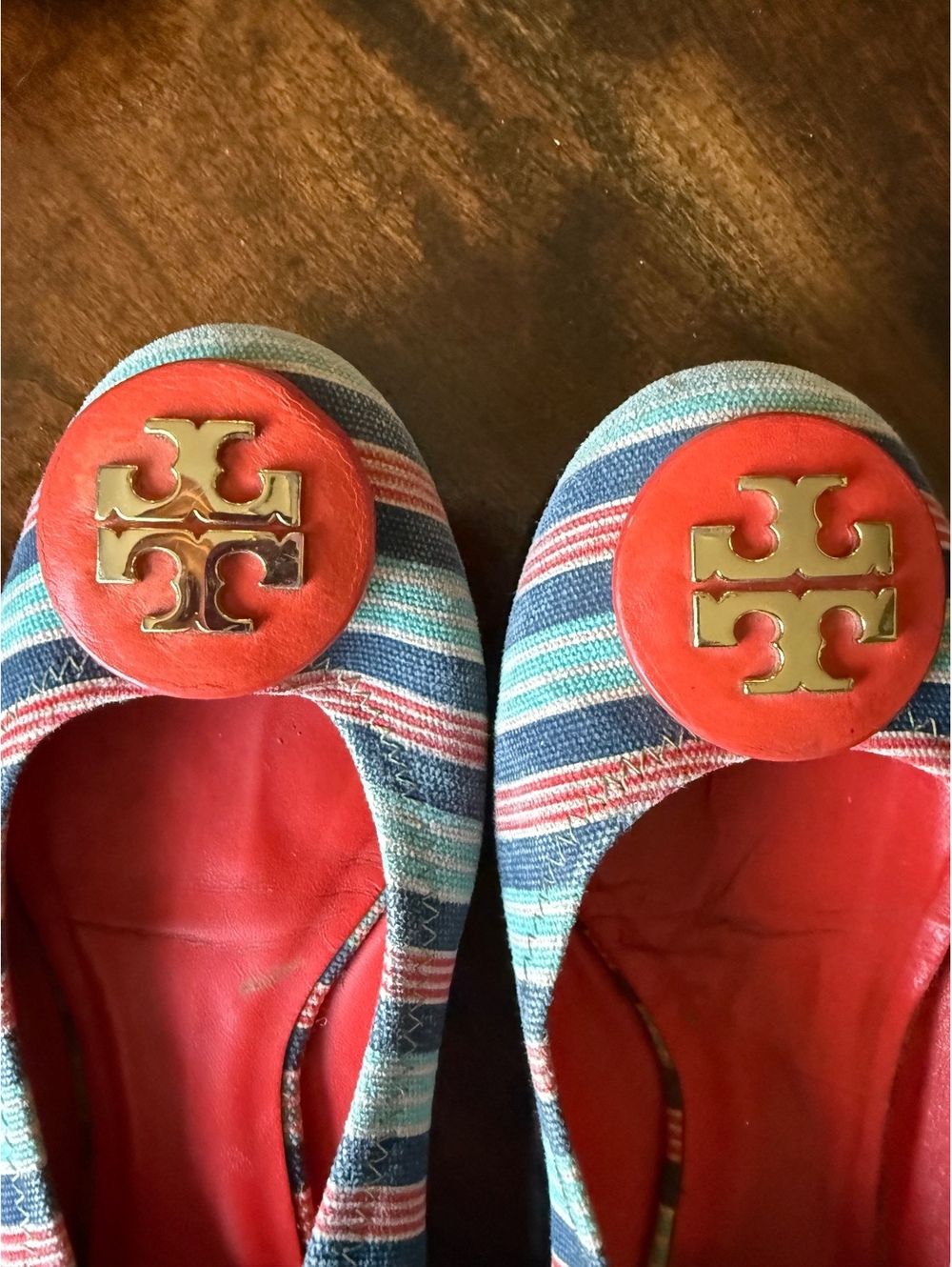 Tory Burch Striped Ballet Flats with Red Logo Accent - Picture 7 of 7